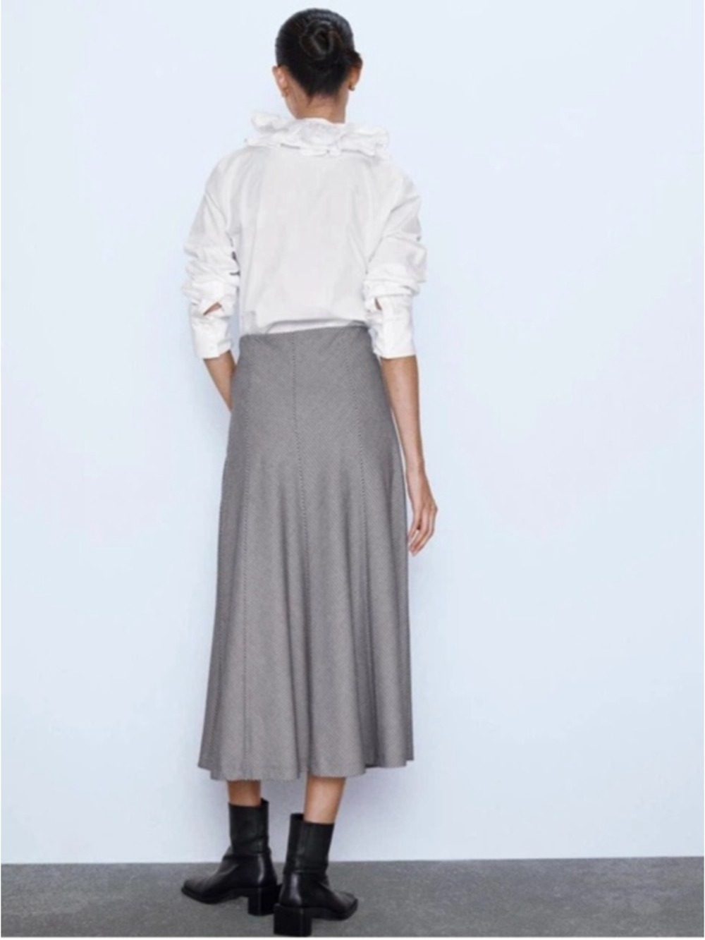 Zara Houndstooth High-Waisted A-Line Midi Skirt Size M - Picture 2 of 14